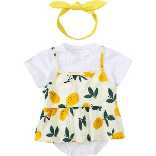 Summer Baby Short Sleeve Bodysuits Clothing Toddler Fruit Styles Fake Two-piece Skirt Bodysuit Newborn Girl Short Dresse