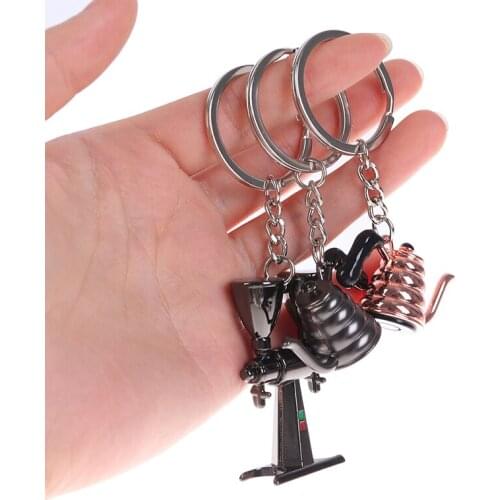 Best Gift Keychain Coffee Tools Key Chain Simulation Coffee Machine Key Ring Wholesale