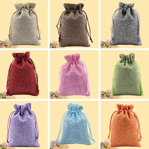 Soft Linen Line Drawstring Pouches Candy Favor Holder Jewelry Party Gifts Bag 7x9cm/10x14cm/13x18cm Jewelry Bag