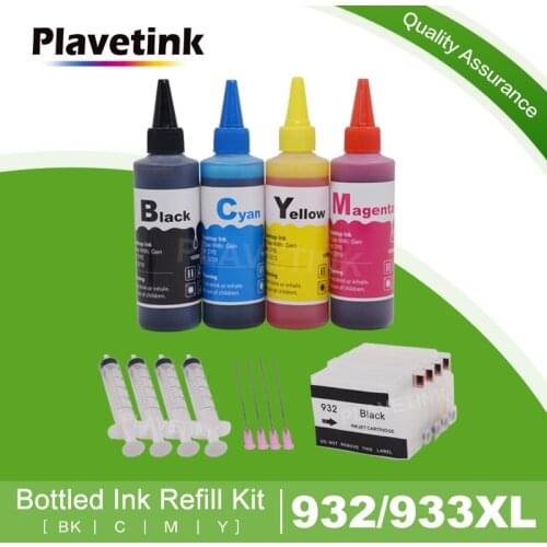 Plavetink 100ml Printer Ink Refill Kit + Refillable Ink Cartridge For HP 932 933 XL Officejet 6100 6600 6700 7110 7610 Printer