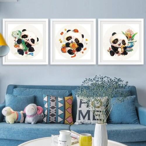 Cross Stitch Kits Embroidery Needlework Sets DIY 11CT Print Canvas Patterns Panda For Children Room Decoration