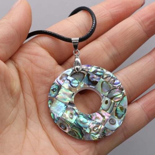 Natural Shell Necklace With Circle Abalone Pendant Leather Cord 2MM Charms For Elegant Women Love Romantic Gift