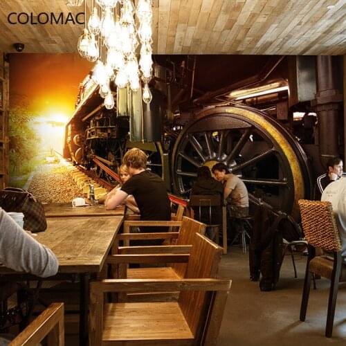 Colomac Custom European Retro Industrial Style Train Wheel Wallpaper Bar Restaurant Hotel Decoration Mural Drop Shopping