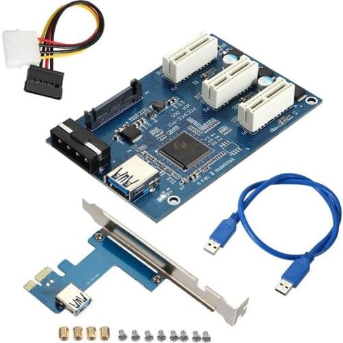 PCI-E Express 1X to 3 Port 1X Switch Multiplier HUB Riser Card +USB Cable