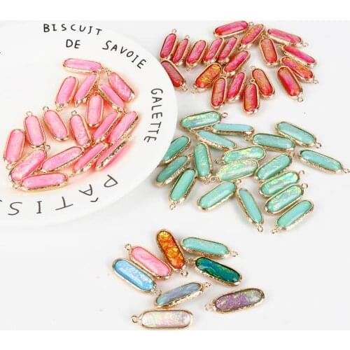 2pcs 10x26mm DIY Resin Earring Accessories Bracelet Pendants Metal Copper Charms Oval Golden Plated Charms for Jewelry Making