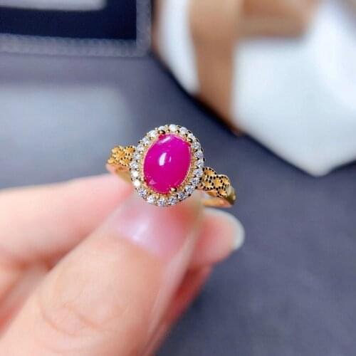 Natural Ruby Set Luxury Classic Ladies Ring Pendant S925 Sterling Silver Plated 18K Gold Engagement