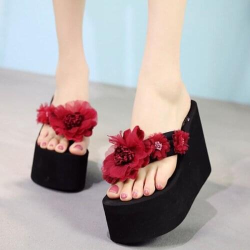 Shows Woman Wedges 8/11CM Pumps Women Shoes Size 41 Floral slides Platform Flip Flops Women Slippers Wedge Flip Flop Mules Femme