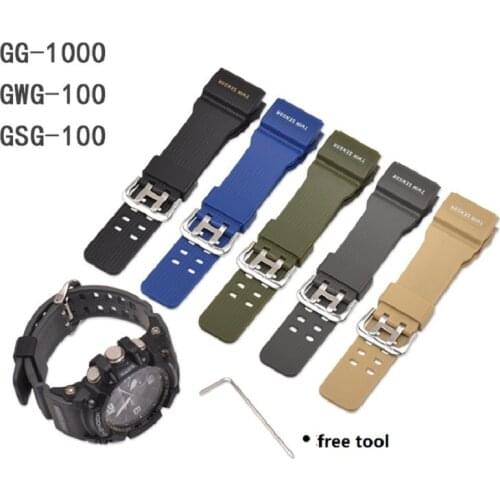 Silicone Watchband for Casio G-Shock GG-1000 / GWG-100 / GSG-100 Men Sport Waterproof Resin Bracelet Watch Band Strap with Tool