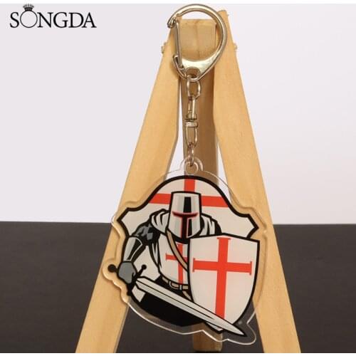 SONGDA New Knights Templar Cross Acrylic Keychain High Quality Knights Key Ring for Backpacks Pendant Templar Jewelry Best Gift