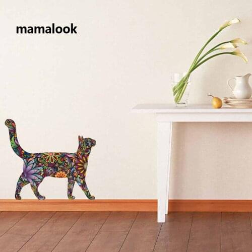 Creative Ethnic Unique Flower Print Cat Wall Sticker Decals Home Living Room Art Decoration Murals