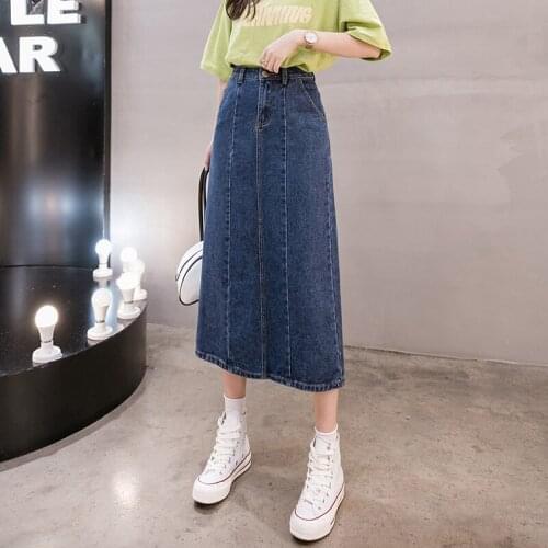 2021 Summer Fashion Skirts for Women Denim High Waist Knee-Length A-LINE Patchwork Solid Female Skirt OL Blue Women Clothes