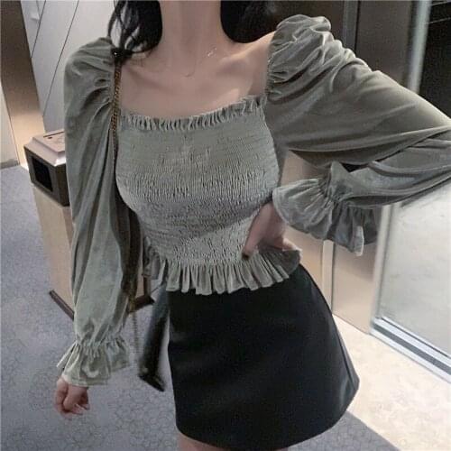 Womens Shirts Ulzzang Japanese Kawaii Ladies Word Collar Collar Long Sleeve T-shirt Female Korean Harajuku Clothes For Women