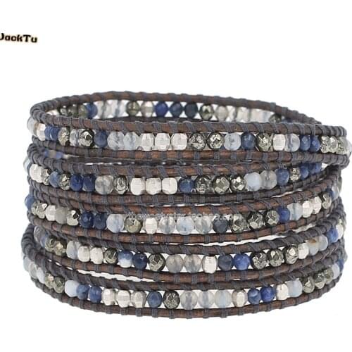 Sodalite mix clear quartz leather bracelet for woman drop shipping