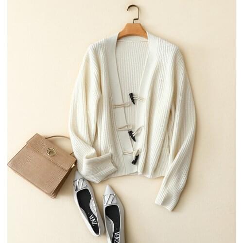 Autumn winter new fashion loose thick outerwear women v neck loose 100% cashmere cardigan coat