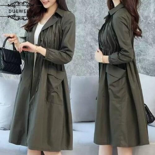 Trench Coats Women Solid Adjustable Waist Pockets Oversize 3XL Loose Trendy Leisure Korean Style Elegant Thin Womens All-match