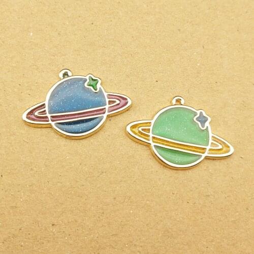 10pcs 17x27mm enamel saturn charm for jewelry making cute earring pendant bracelet necklace charms diy design charms