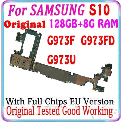 100% Original For Samsung Galaxy S10 G973F G973FD G973U Motherboard 128GB + 8GB For samsung S10 G973F G973FD G973U Logic board