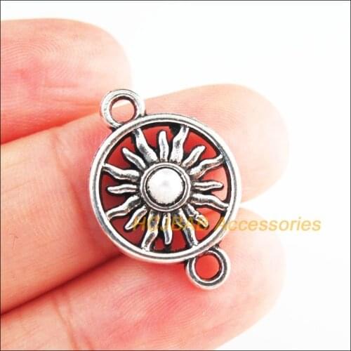 18Pcs Tibetan Silver Tone Retro SunFlower White Bead Charms Connectors 16x23.5mm