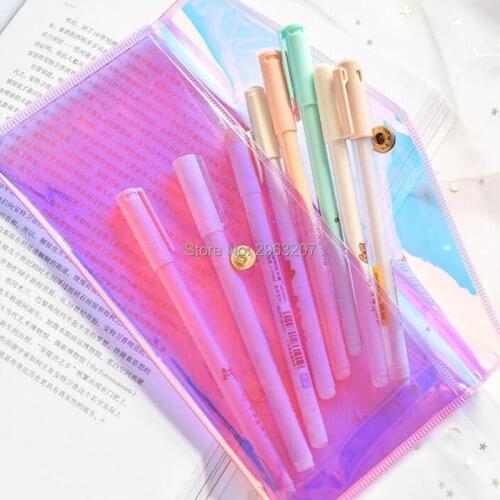 200pcs Laser Dazzle Color Transparent Glitter Pencil Case Fashion Pvc Women Cosmetic Makeup Storage Bag