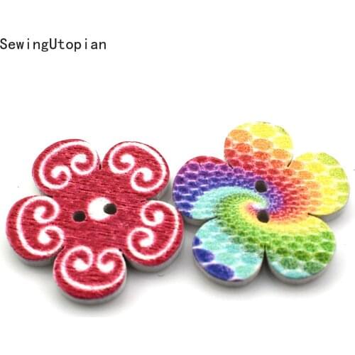50PCS 20MM 2 Holes Sewing Buttons Flower Wooden Button for Clothing Sewing DIY Crafts Scrapbook Handmade Home Decor Supplies
