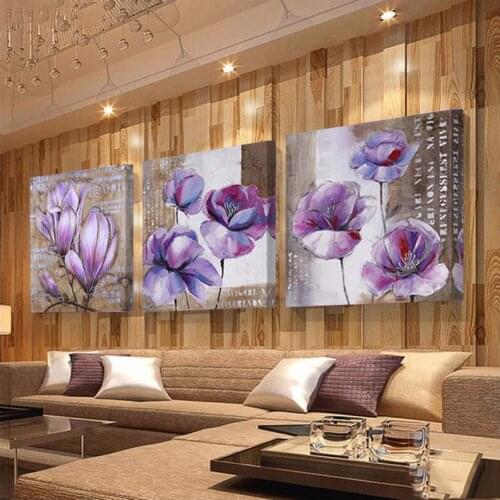 5D Diy Diamond Embroidery Purple Flower Diamond painting Full square round mosaic diamond rhinestone 3PiecesZP-2896