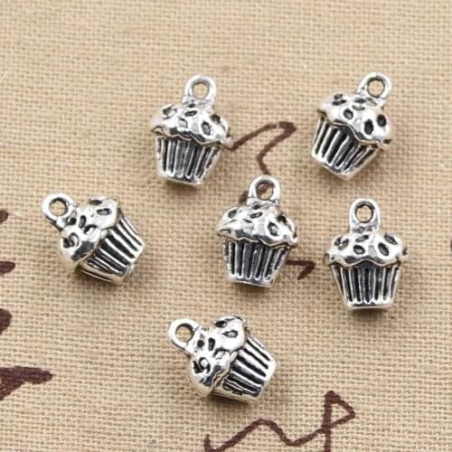 8pcs Charms 3D Cupcake Cake 13x10x8mm Antique Making Pendant fit,Vintage Tibetan Bronze Silver color,DIY Handmade Jewelry