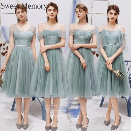 A070 Girls Vestidos Light Gray Pink Aqua Green Graduation Dresses 2021 Woman Gown Tulle Party Robe Plus Size Dress Sweet Memory