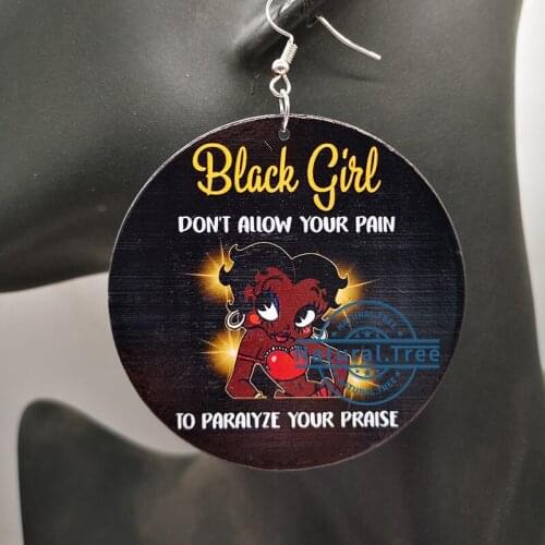 Free Shipping! Round Black Girl wooden earrings