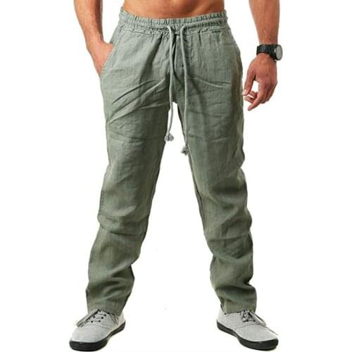 Hot Sale Four Seasons 2021 New Large Size Mens Pants Casual Cotton Linen Loose Drawstring Waist Pants Mens Clothing