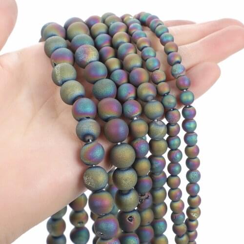 Natural Stone Beads Plated Laugh Agate Onyx Round Loose Beads For Jewelry Making Bracelets Necklace Earrings DIY 6/8/10/12/14mm