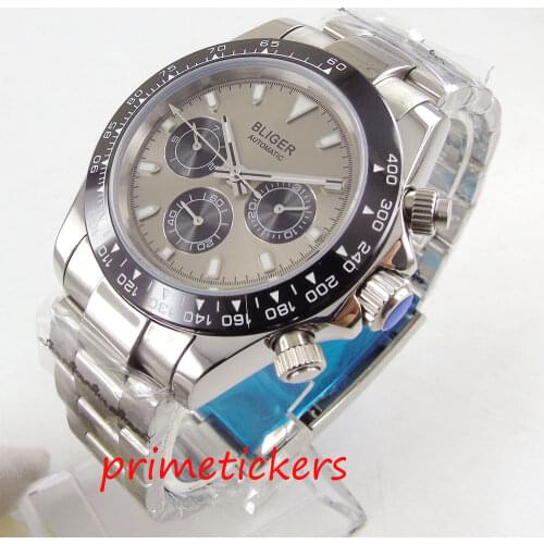 New arrival automatic movement 39mm grey dial sapphire glass date and week indicator function mental strap mens watch
