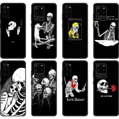 Black tpu Case For Samsung galaxy S20 /S20 PLUS/S20 ultra/S20+ /S20FE back cover rose skeleton hand skull