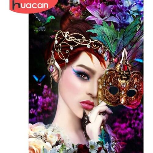 HUACAN DIY Diamond Painting Woman Mask Full Round Drill Rhinestone Embroidery Handcraft Kit Home Decoration 2019