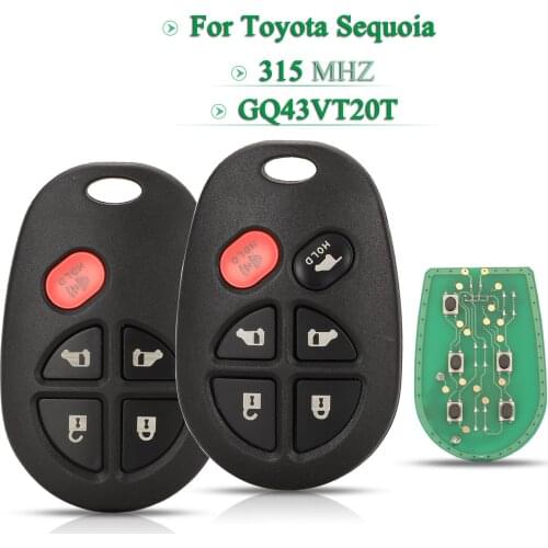 Bilchave 5/6 Buttons 315MHz Smart Remote Control Car Key Fob For Toyota Sequoia Sienna 2010-2017 FCCID: GQ43VT20T