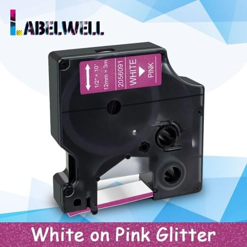 Labelwell 2056091 White on Pink Glitter tape For Dymo 12mm D1 2056091 label tape for Dymo LabelManager LM 160 LM 280 Label Maker