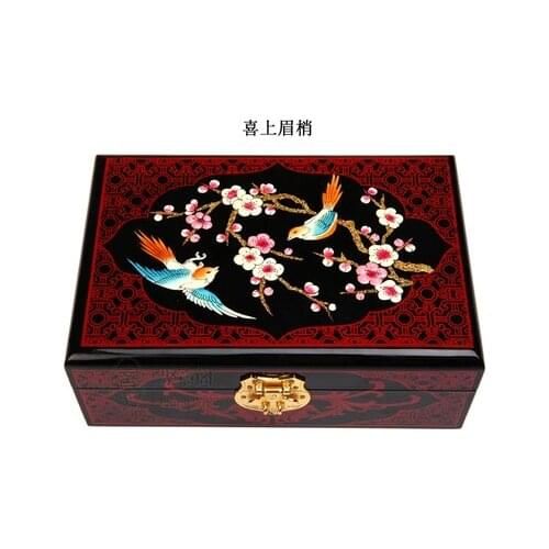 Chinese beaming Handmade Classic Wooden Lacquerware&Embroidery Fish 2 Layer Jewelry Box
