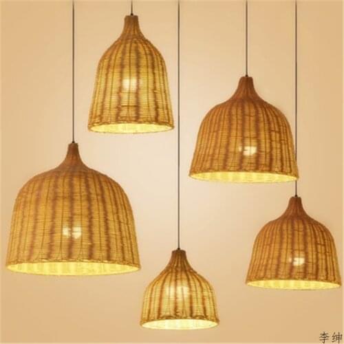 Chinese Handmade Weaving Rattan Art Pendant Lights Restaurant CafLoft Hanging Pendant Lamp Home Decor Bamboo Led Light Fixtures