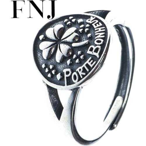 FNJ 925 Silver Rings Clover Adjustable Size 100% Original Real S925 Solid Silver Ring for Women Jewelry Fine