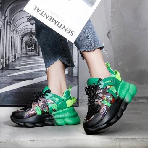 WEIBATE Mix Color Laser Chunky Sneakers Women 2020 New Breathable Mesh Green Vulcanized Shoes Woman High Heels Platform Sneakers