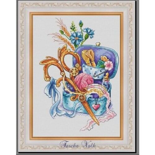 Copper scissors and sewing box 28-35 white fabric Counted Cross Stitch Cross Stitch Kits Embroidery Needlework Sets