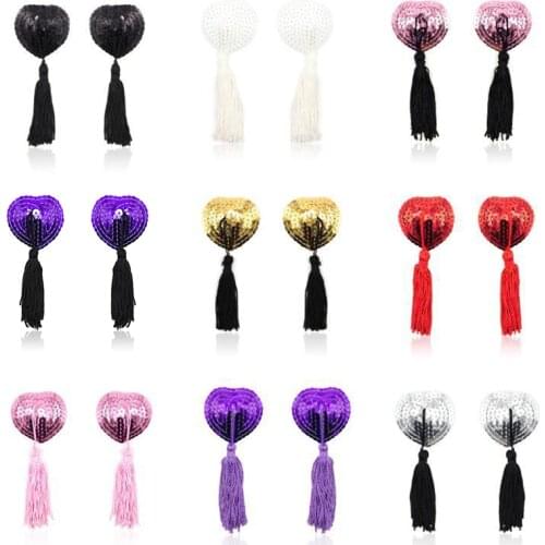 Fashion Sexy Women Lingerie Lady Heart-Shaped Pasties Sequin Tassel Decorative Nipple Cover Stickers Bras