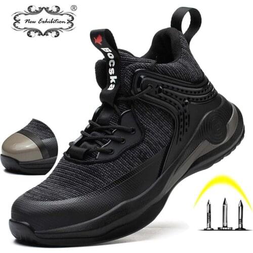 New Exhibition Male Work Boots Men Steel Toe Indestructible Safety Shoes Puncture-Proof Work Sneaker Male Shoes Adult Work Shoes