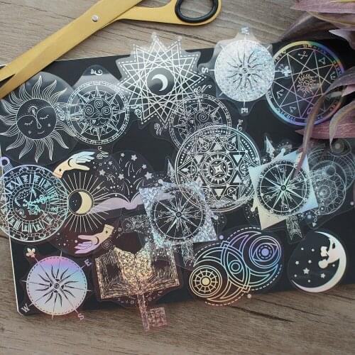 44pcs 3 Material Glittering Paper Magic Circle Style Sticker Scrapbooking DIY Gift Packing Label Decoration Tag