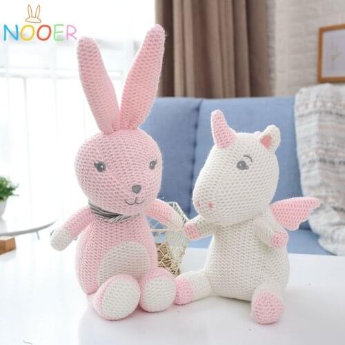 Nooer Knitted Unicorn Stuffed Animal Elephant Rabbit Bear Dinosaur Plush Toy Girls Boys Cute Baby Dolls Birthday Gift for Kids