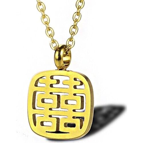 Necklace for women Double happiness pendant stainless steel gold chain necklace set fashion necklace jewelry on the neck pendant
