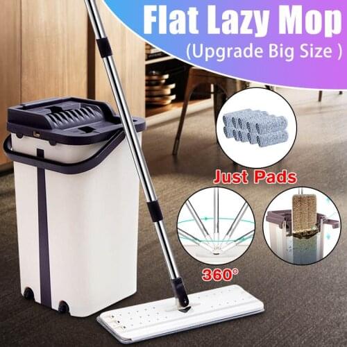 128cm Lazy Flat Squeeze Mop bucket with Microfiber Pads Hand Wash free Self-extruding For kitchen Home Floor Cleaning