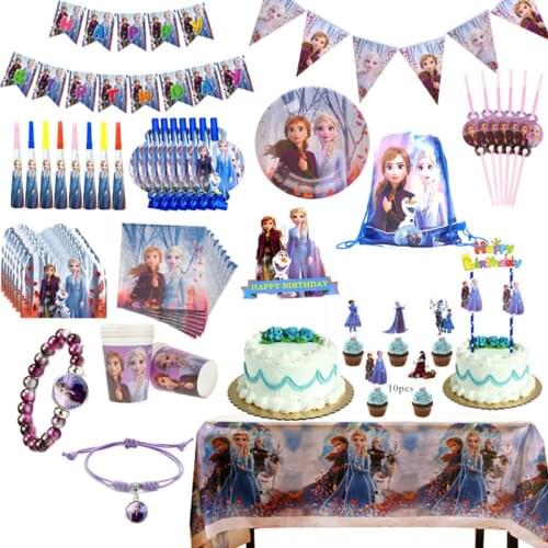 Princess Frozen 2 Aisha and Anna Girl Birthday Party Supplies Tablecloth Plate Tableware Baby Shower Wish Gift Party