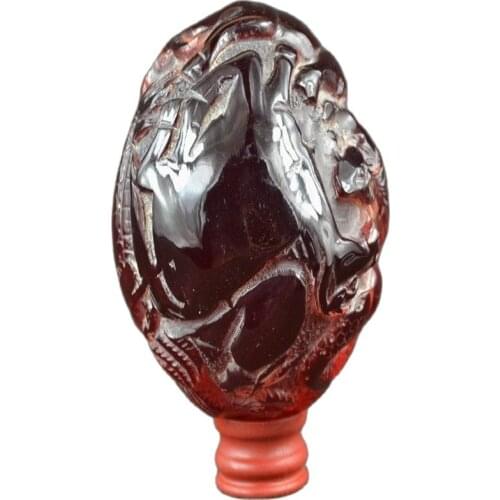 Rare old decoration hand-carved amber noble 12 zodiac dragon statue and shelf