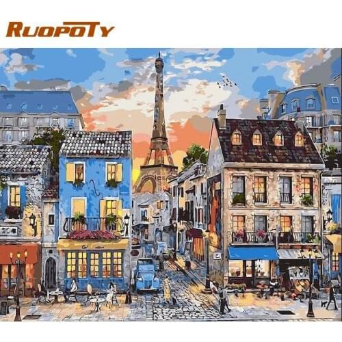 RUOPOTY 60x75cm Painting By Numbers Kits Diy Gift Towel Town Street Scenery Paints Acrylic Pigment On Cnavas Home Room Decors