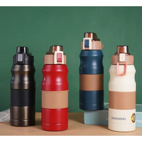 Sports Water Bottle Outdoor Double Wall Stainles Water Bottle Thermos Bottle Portable Vacuum Flask With Straw Thermal Mug